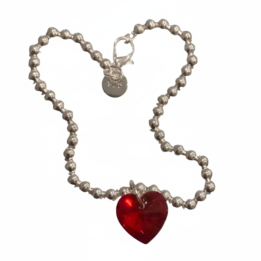 Large Crystal Heart Ball Bead Silver Bracelet - (Three Colours Available) - Rescinti