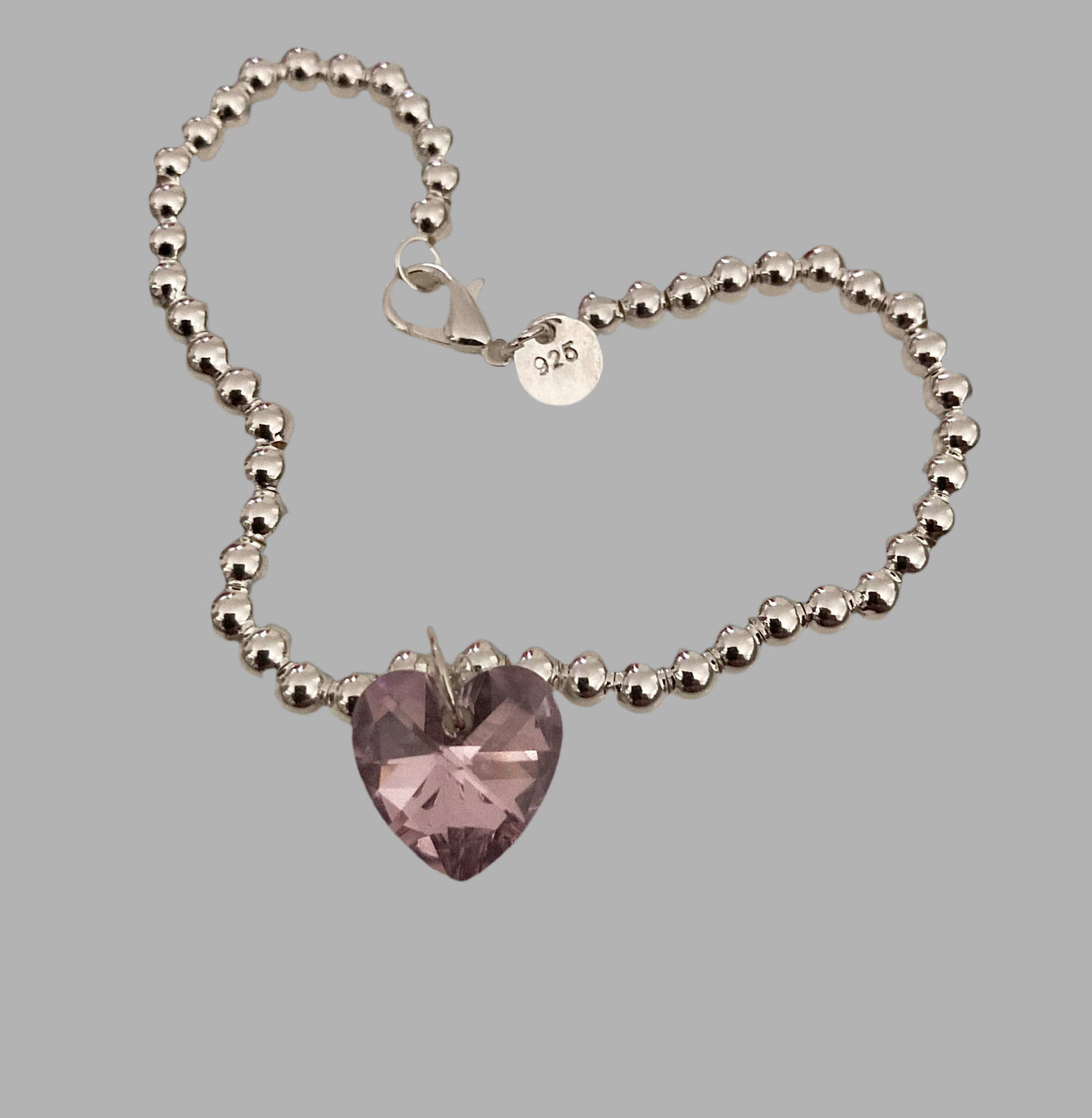 Large Crystal Heart Ball Bead Silver Bracelet - (Three Colours Available) - Rescinti