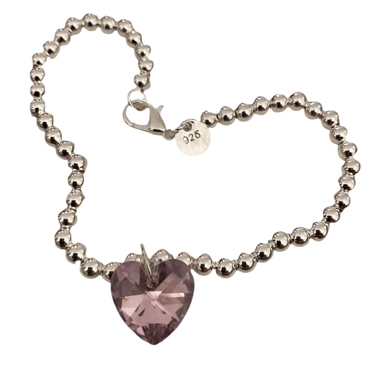 Large Crystal Heart Ball Bead Silver Bracelet - (Three Colours Available) - Rescinti