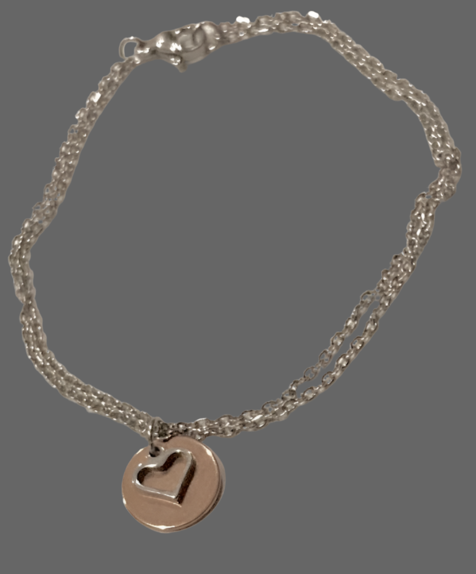 Stainless Layered Round Charm & Heart Bracelet- (Two Colours Available) - Rescinti