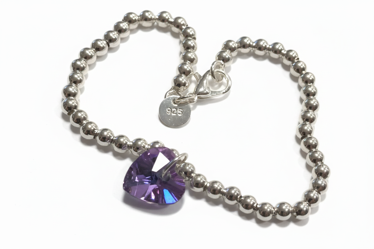 Small Crystal Heart Ball Bead Bracelet - (Six Colours Available) - Rescinti