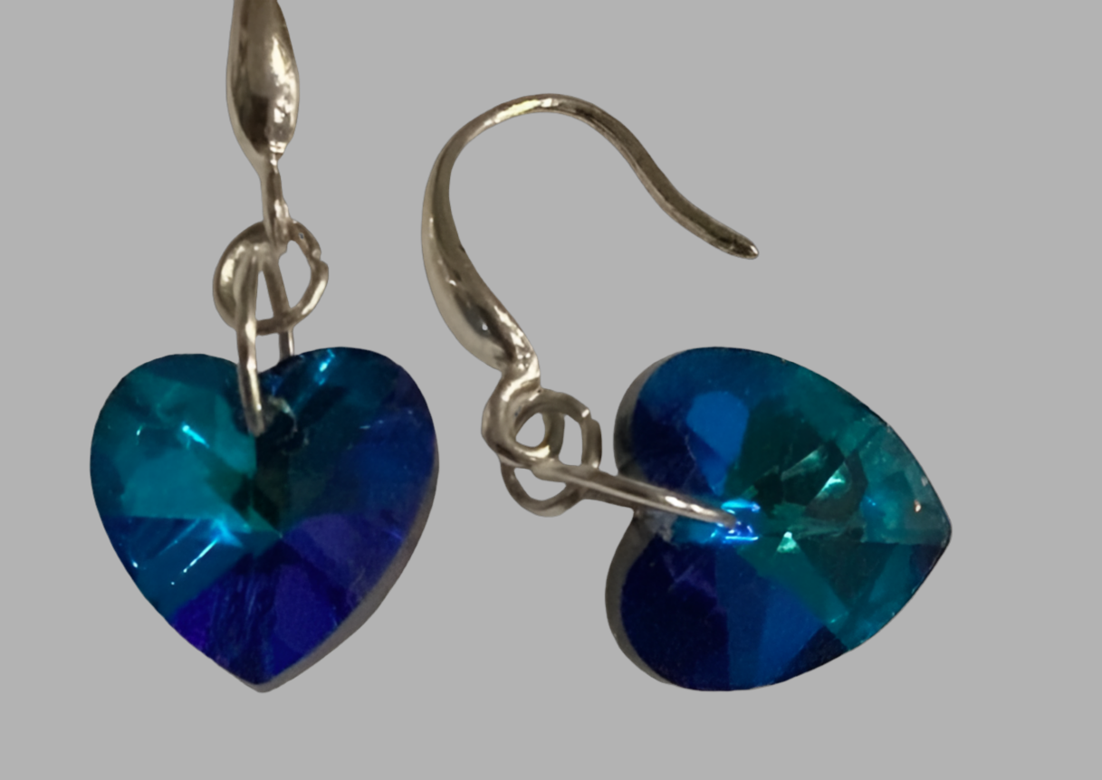 Silver Crystal Heart Dangle Earrings - (Six Colours Available) - Rescinti