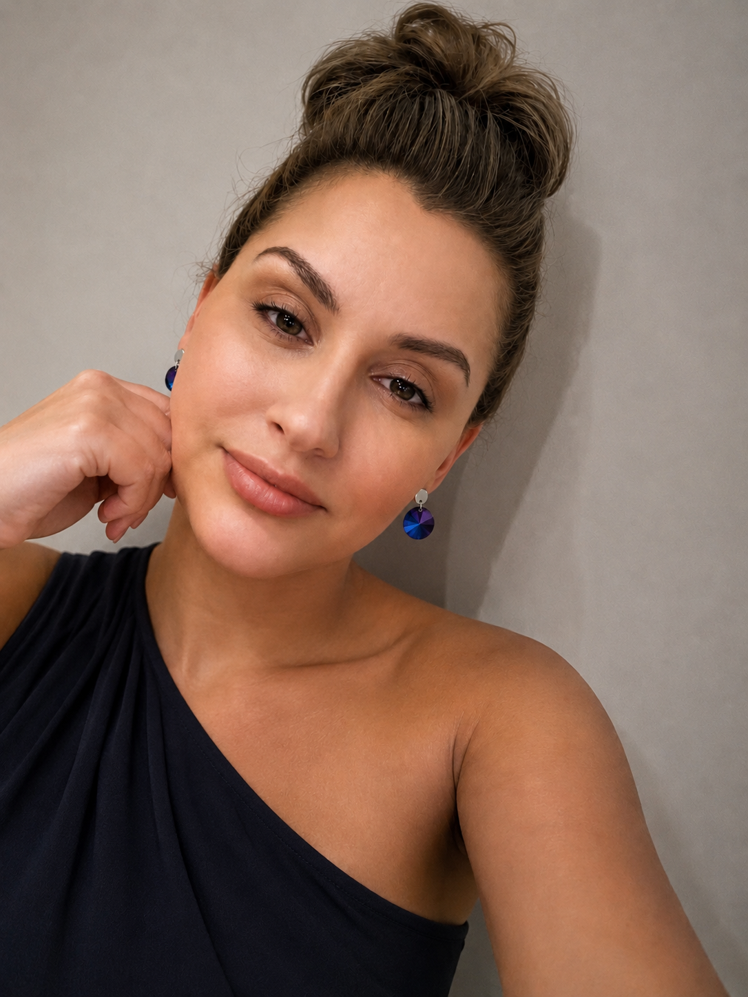 Stainless Steel Round Crystal Dangle Earrings - (Six Colours Available) - Rescinti