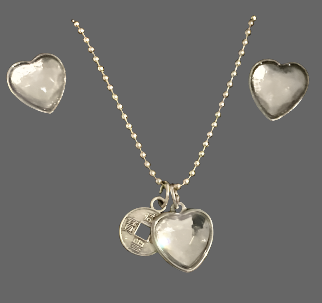 Classic Heart Silver Jewellery Set - (Fifteen Colours Available) - Rescinti