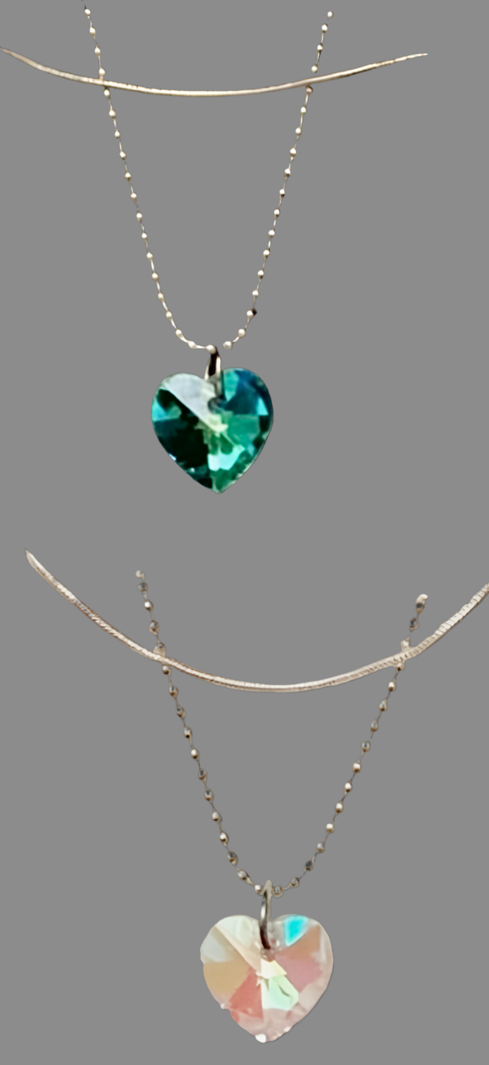 Crystal Heart Layered Silver Necklace - (Three Colours Available) - Rescinti