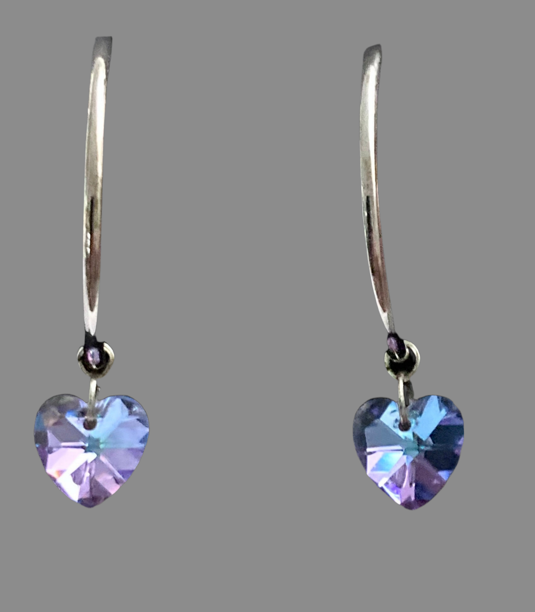 Small Crystal Heart Silver Hoop Earrings - (Six Colours Available) - Rescinti