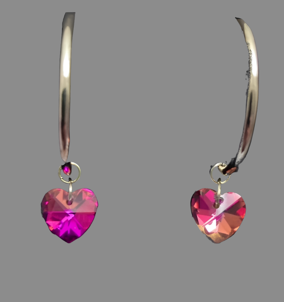 Small Crystal Heart Silver Hoop Earrings - (Six Colours Available) - Rescinti