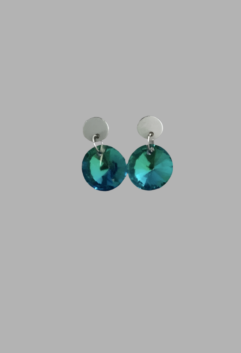 Stainless Steel Round Crystal Dangle Earrings - (Six Colours Available) - Rescinti