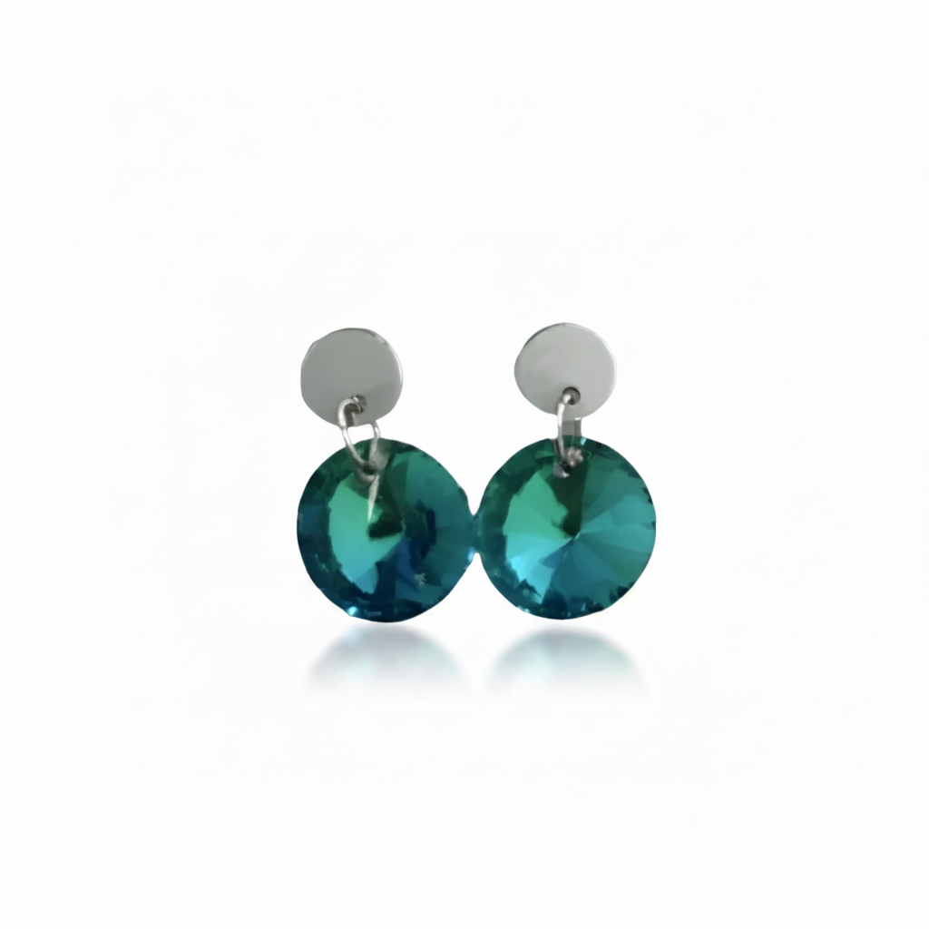 Stainless Steel Round Crystal Dangle Earrings - (Six Colours Available) - Rescinti