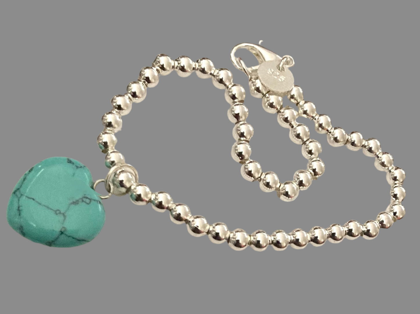 Silver Crystal Heart Gemstone Ball Bead Bracelet - (Seven Colours Available)