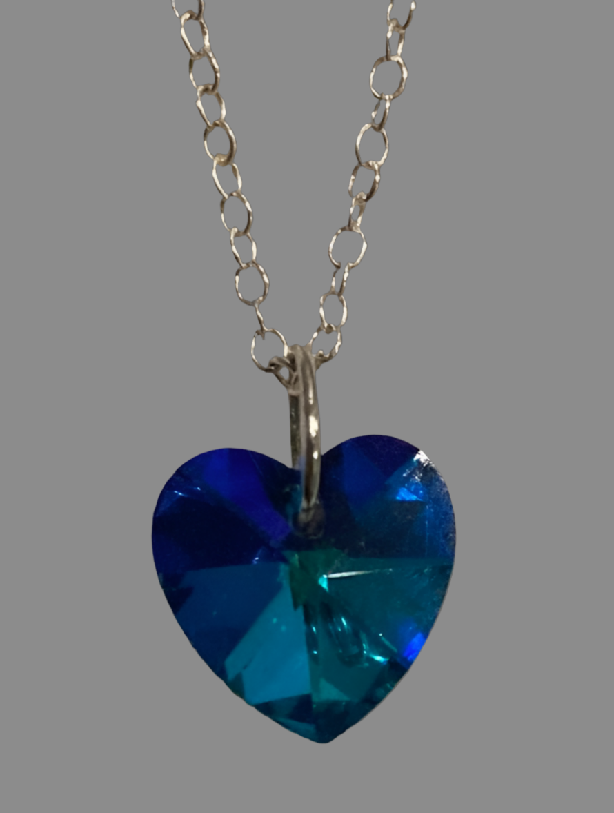 Small Silver Heart Crystal Necklace - (Six Colours Available) - Rescinti