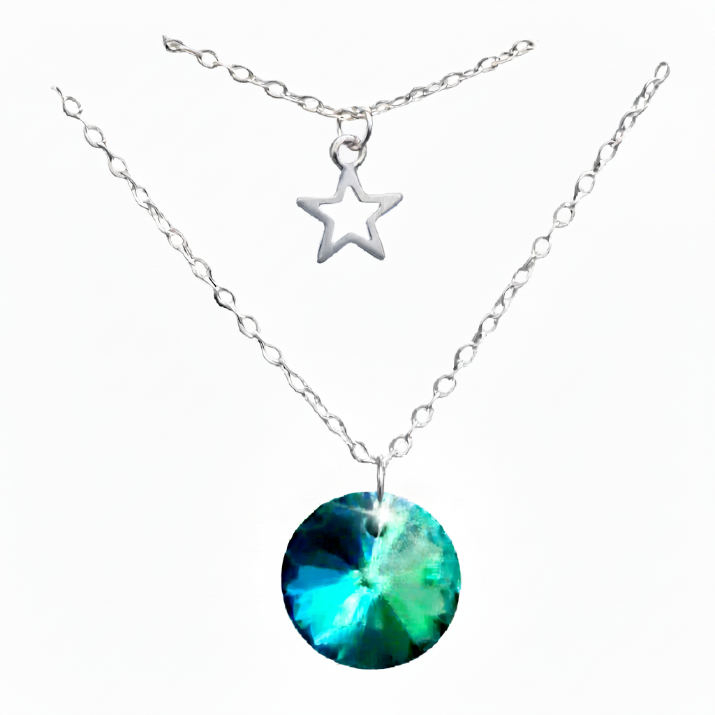 Layered Mini Star & Round Crystal Stainless Steel Necklace - (Four Colours Available) - Rescinti
