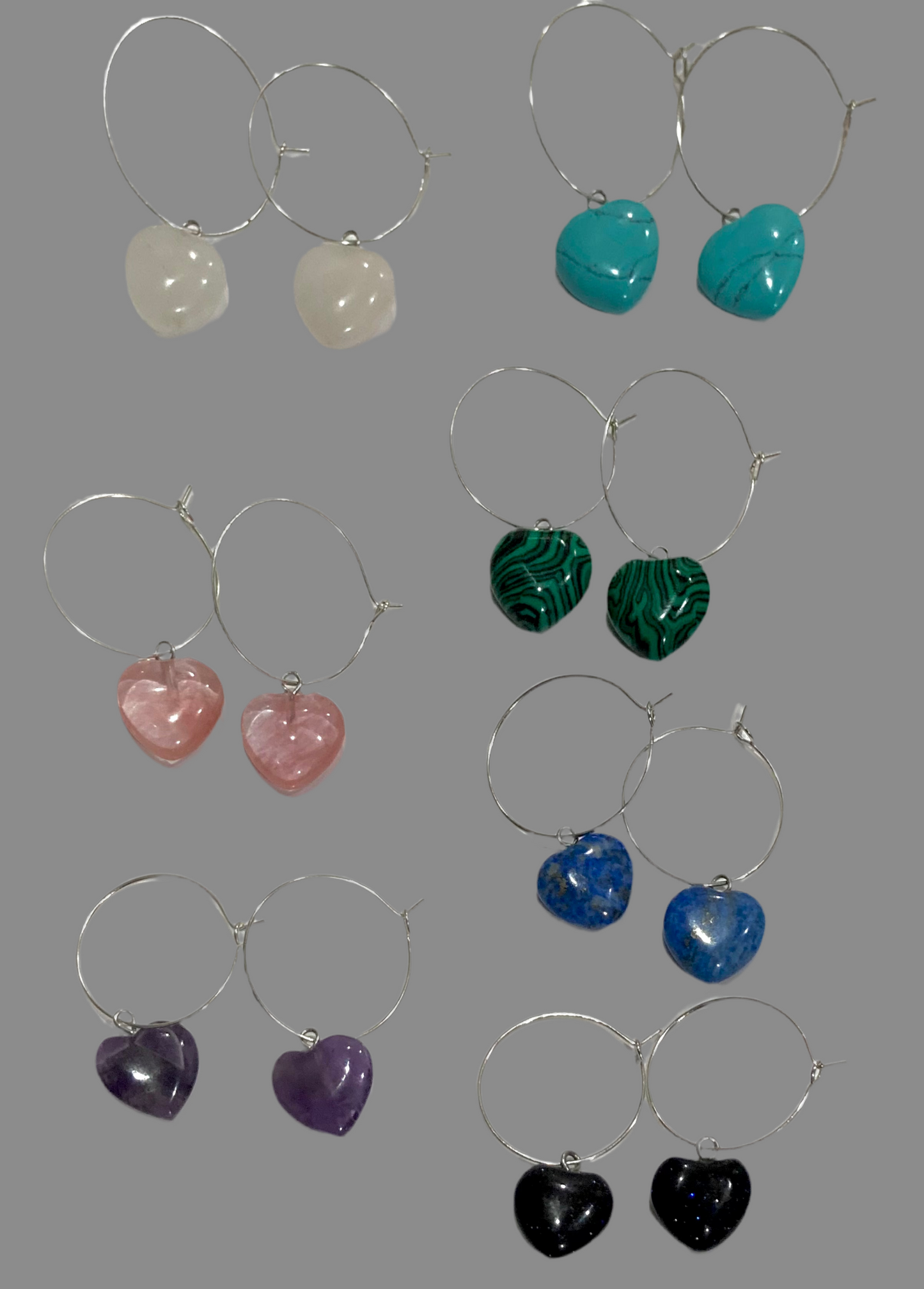 Heart Crystal Gemstone Fine Silver Hoop Earrings - (Seven Colours Available) - Rescinti