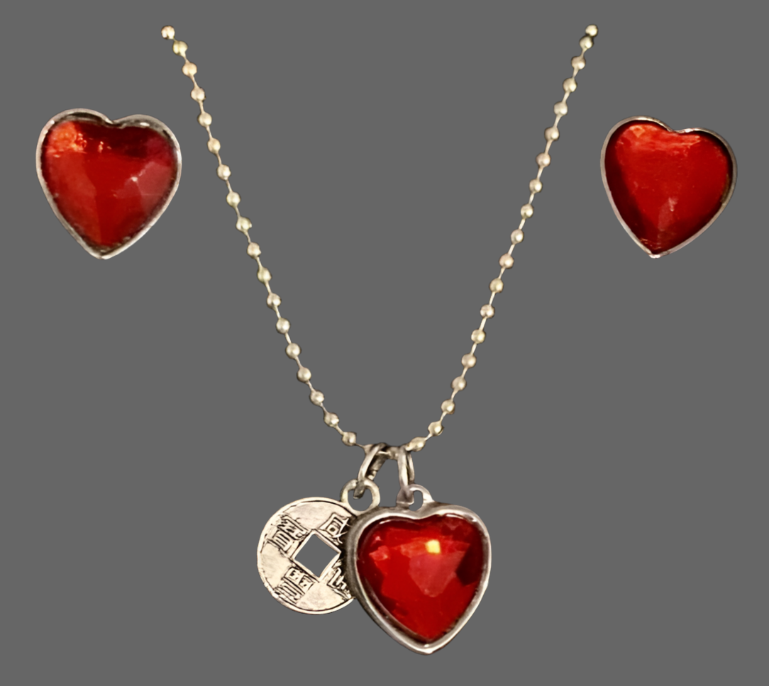 Classic Heart Silver Jewellery Set - (Fifteen Colours Available) - Rescinti