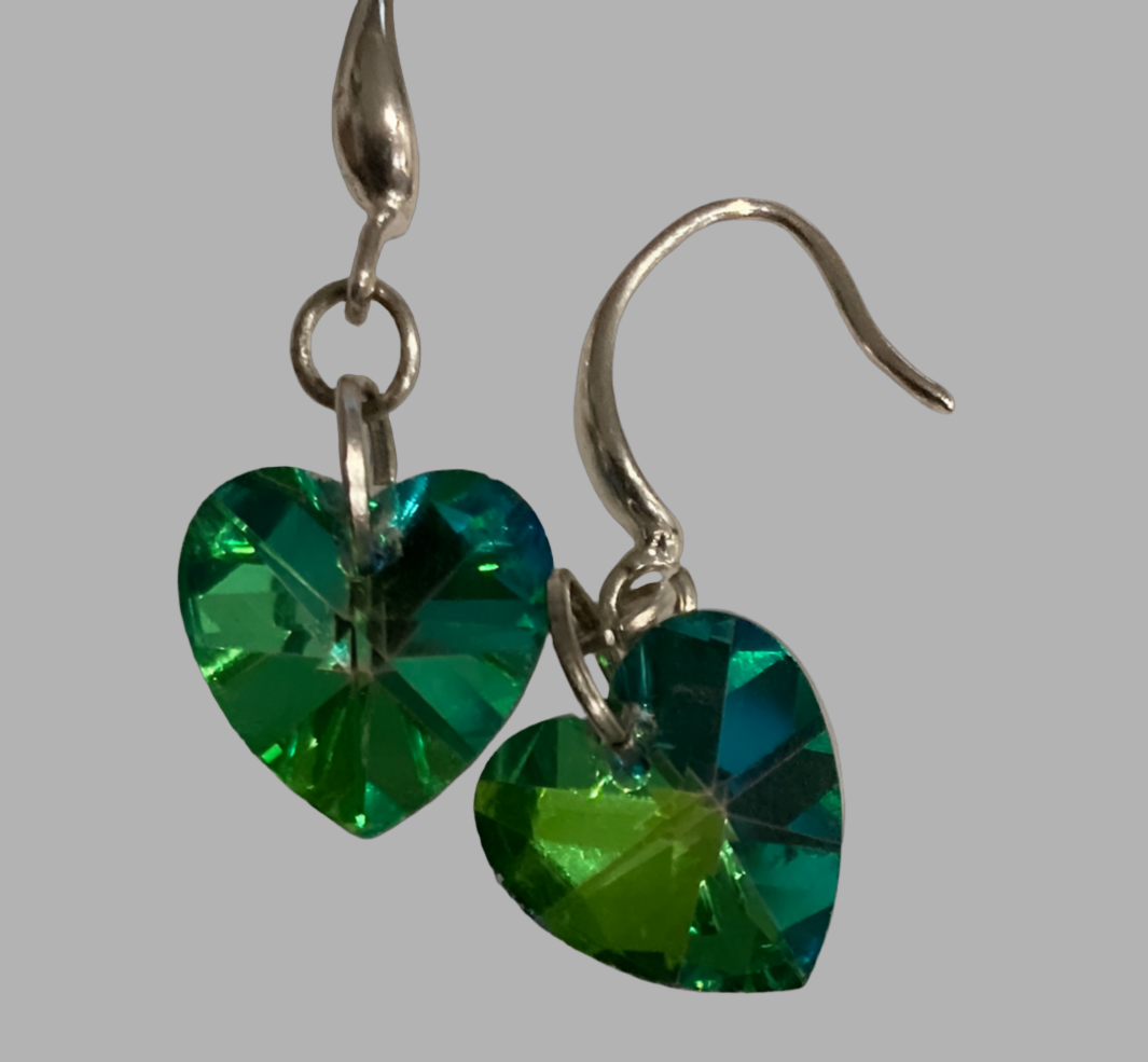 Silver Crystal Heart Dangle Earrings - (Six Colours Available) - Rescinti