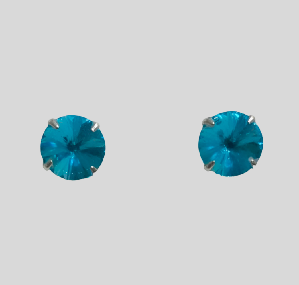 Staple Sterling Silver Round Crystal Stud Earrings - (Twenty Seven Colours Available) - Rescinti