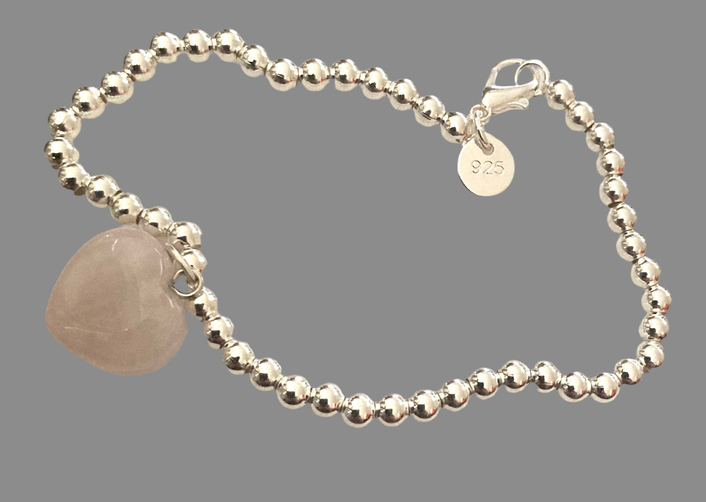 Silver Crystal Heart Gemstone Ball Bead Bracelet - (Seven Colours Available)