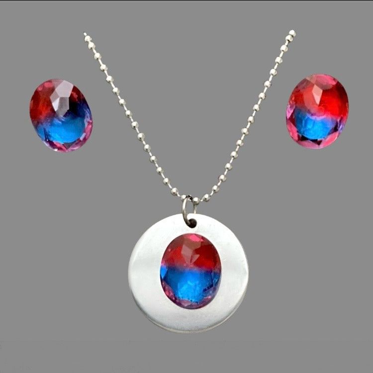 Bi-colour Tourmaline Stainless Steel Jewellery Set - (Seven Colours Available) - Rescinti