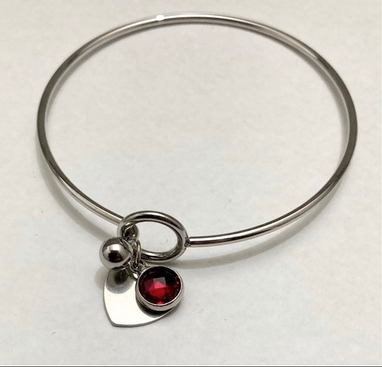 Stainless Steel Heart Charm Bangle - (Twelve Colours Available) - Rescinti