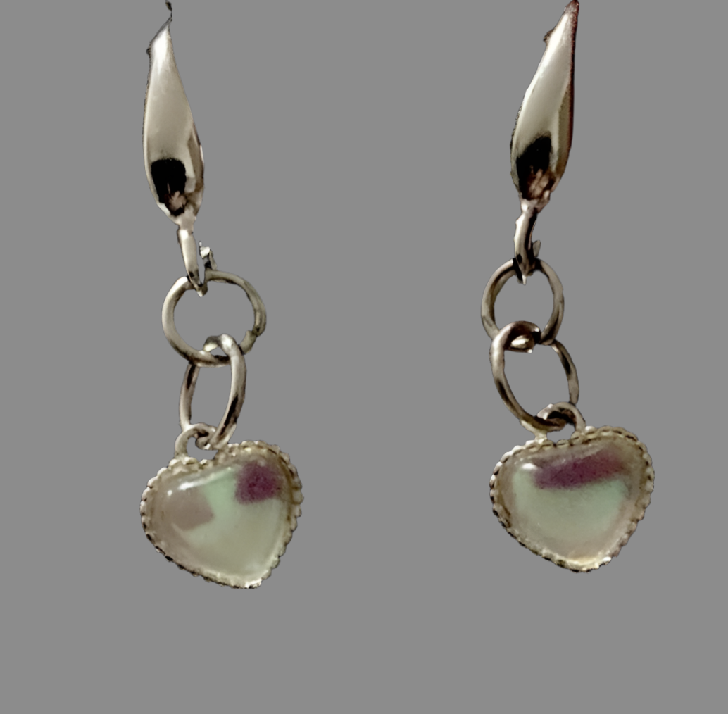 Silver Mini Heart Moonstone Dangle Hook Earrings - Rescinti