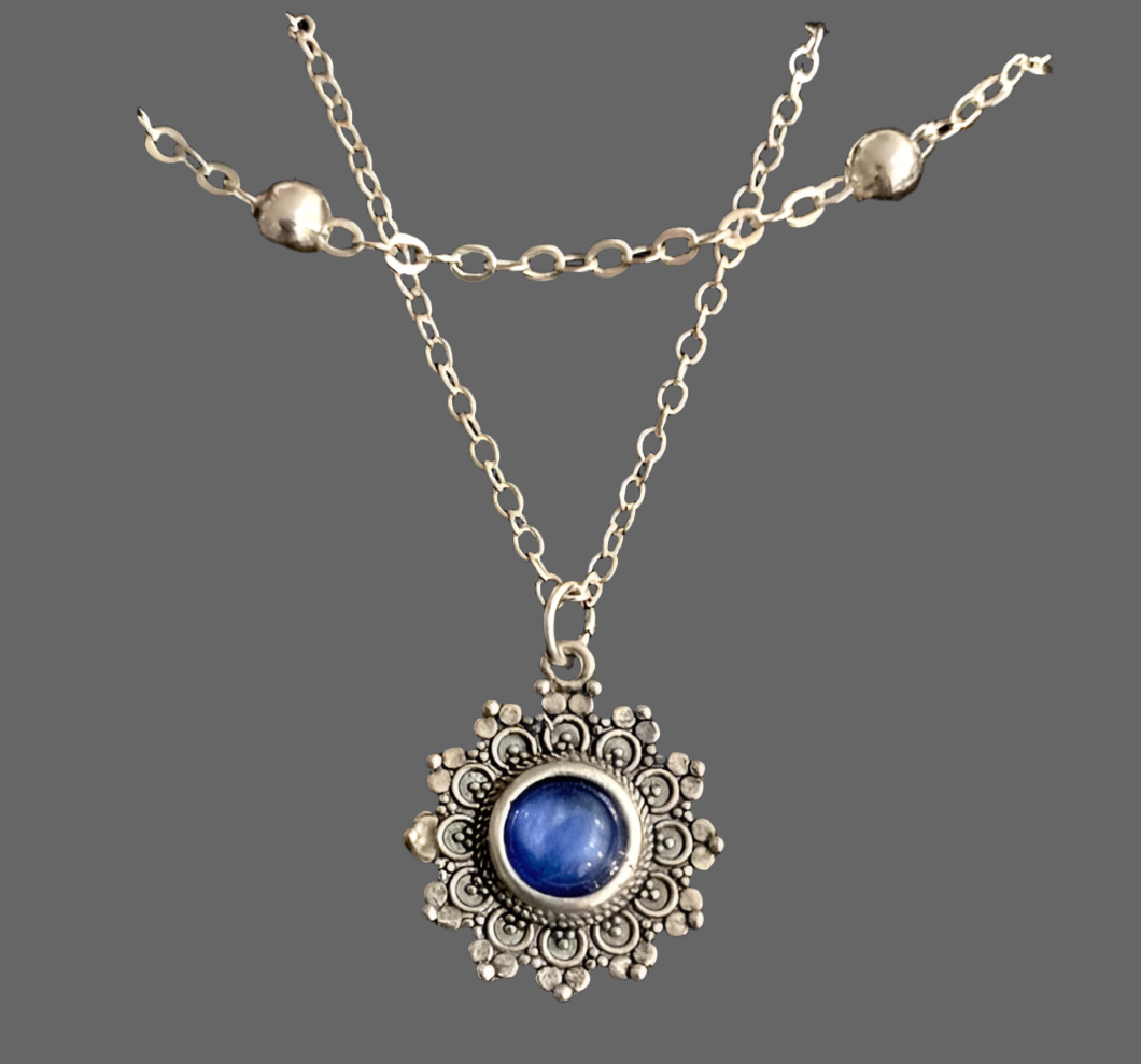 Blue Lapis Lazuli Sun Layered Silver Necklace - Rescinti