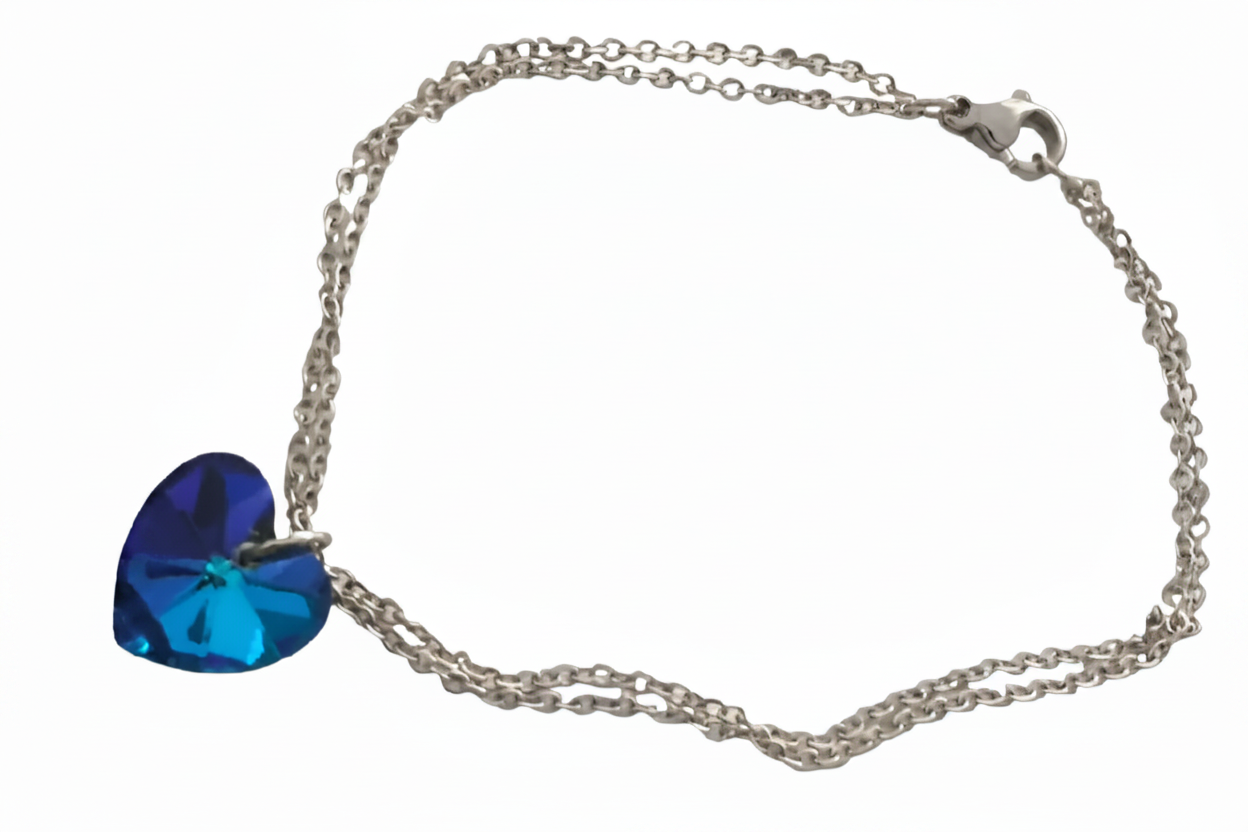 Stainless Steel Large Crystal Heart Bracelet - (Three Colours Available)