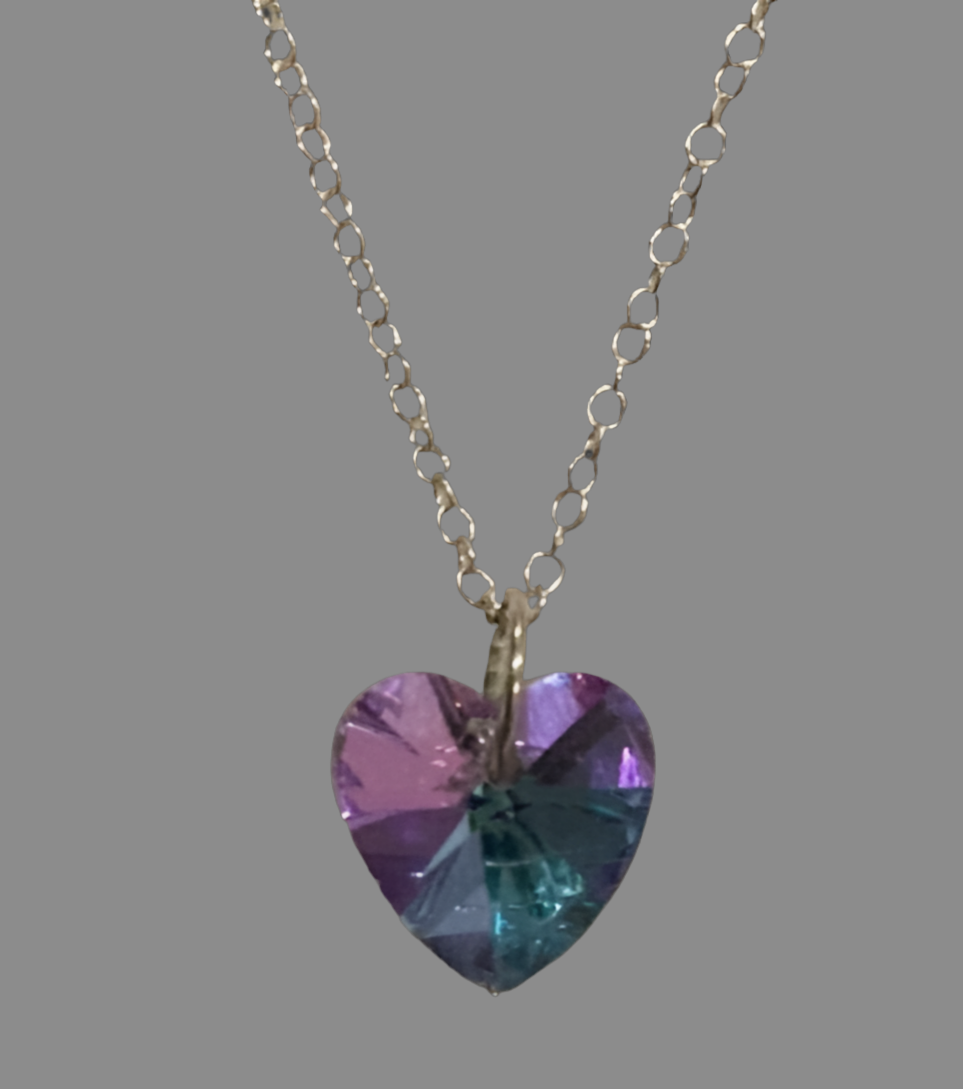 Small Silver Heart Crystal Necklace - (Six Colours Available) - Rescinti