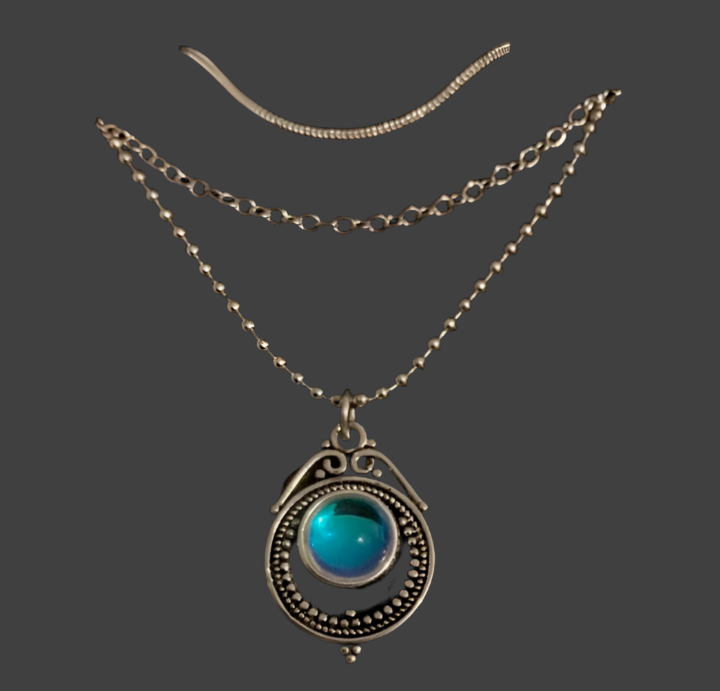 Silver Three Tier Moonstone Charm Necklace - Rescinti