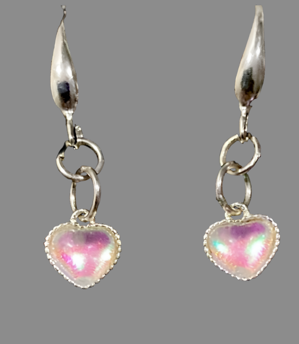 Silver Mini Heart Moonstone Dangle Hook Earrings - Rescinti