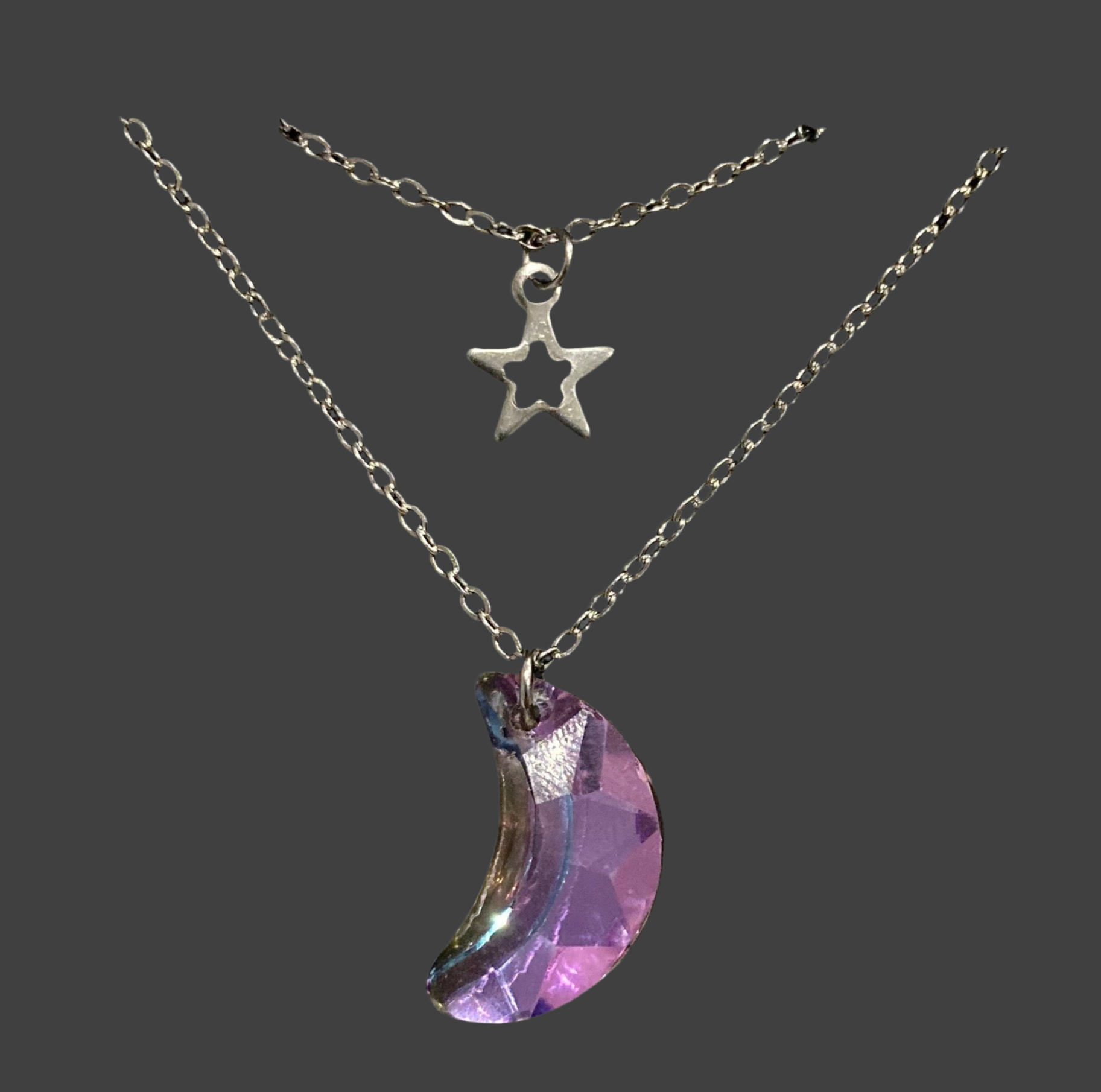 Layered Mini Star & Crystal Moon Stainless Steel Necklace - (Four Colours Available) - Rescinti