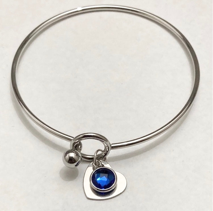 Stainless Steel Heart Charm Bangle - (Twelve Colours Available) - Rescinti