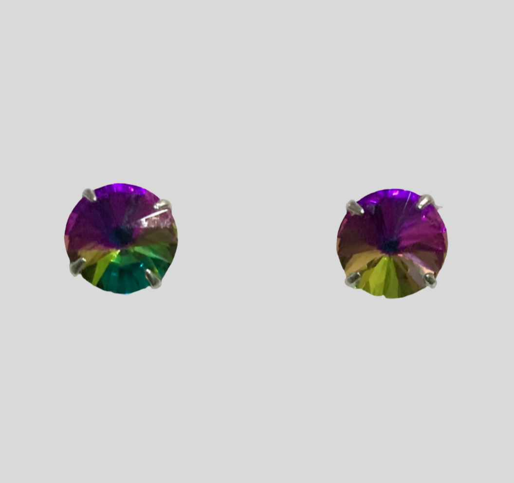 Staple Sterling Silver Round Crystal Stud Earrings - (Twenty Seven Colours Available) - Rescinti