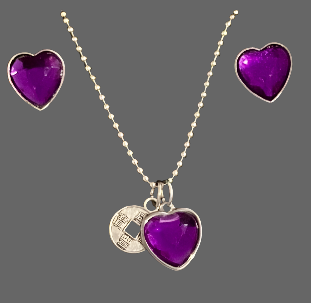 Classic Heart Silver Jewellery Set - (Fifteen Colours Available) - Rescinti