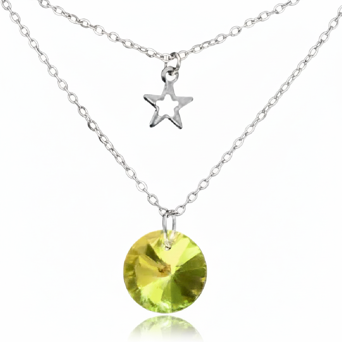 Layered Mini Star & Round Crystal Stainless Steel Necklace - (Four Colours Available) - Rescinti