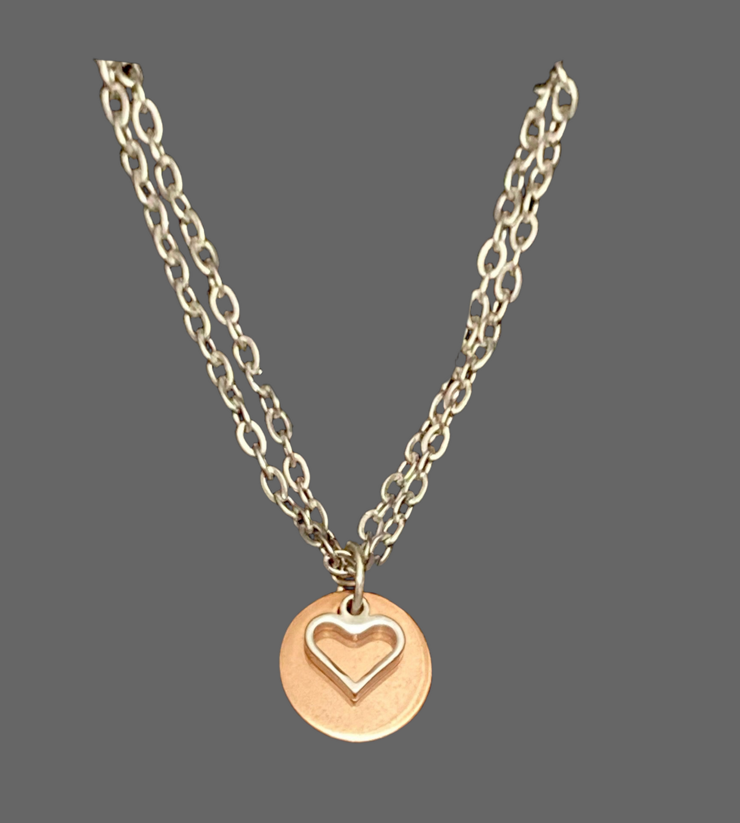 Stainless Steel Layered Round Charm & Heart Necklace - (Two Colours Available) - Rescinti