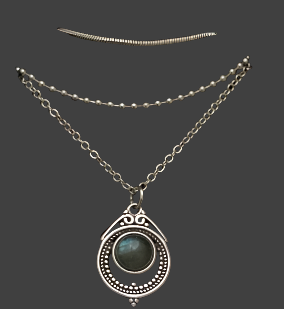 Labradorite Three Tier Layered Silver Necklace - Rescinti