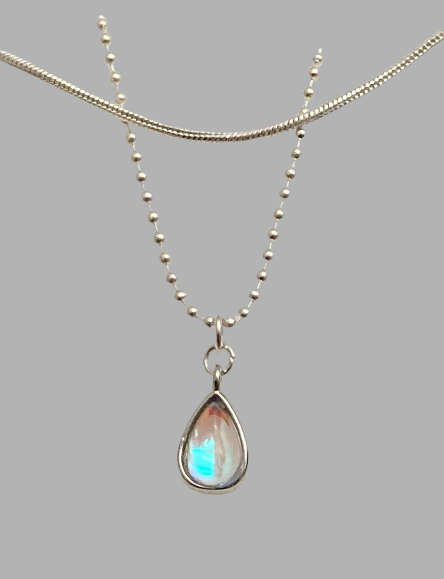 Silver Layered Moonstone Teardrop Necklace