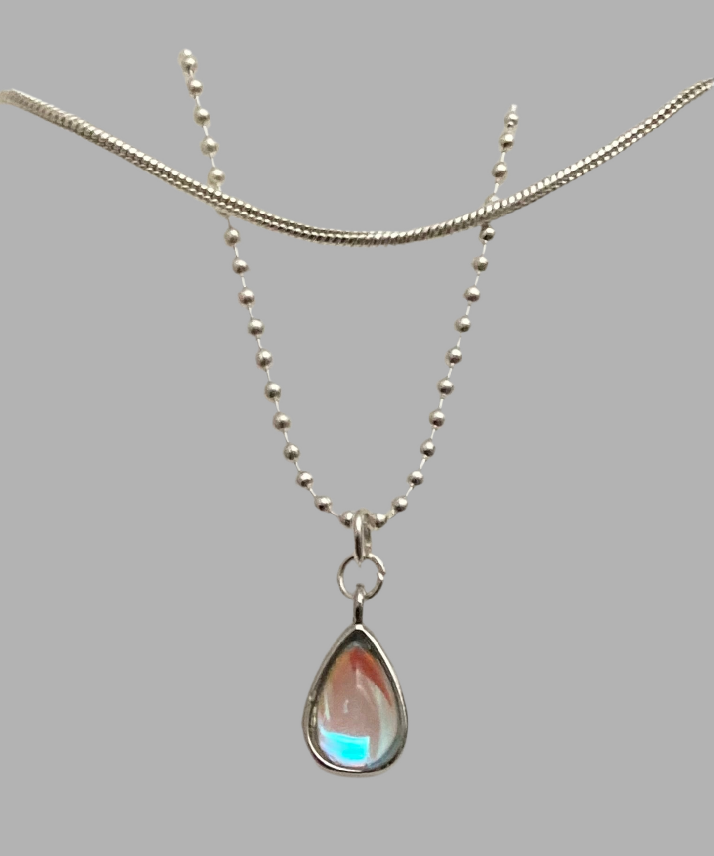 Silver Layered Moonstone Teardrop Necklace