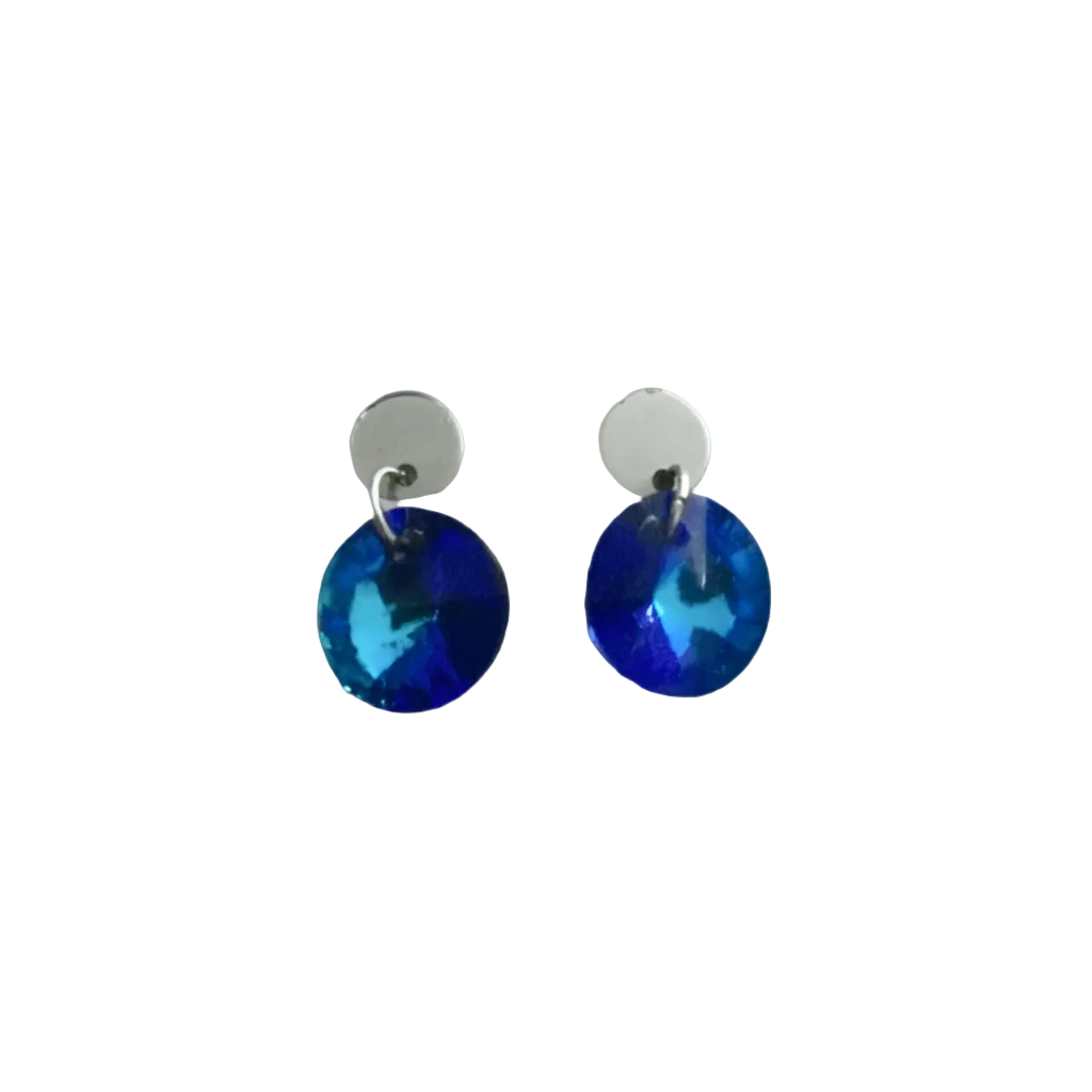 Stainless Steel Round Crystal Dangle Earrings - (Six Colours Available) - Rescinti