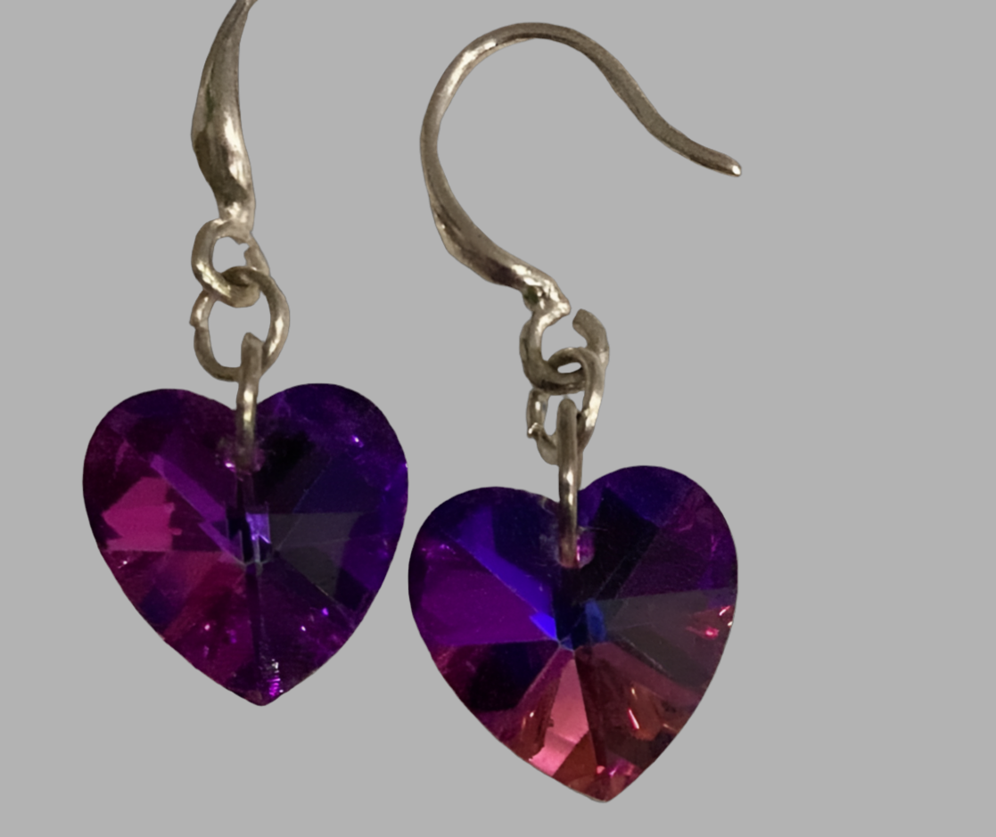 Silver Crystal Heart Dangle Earrings - (Six Colours Available) - Rescinti