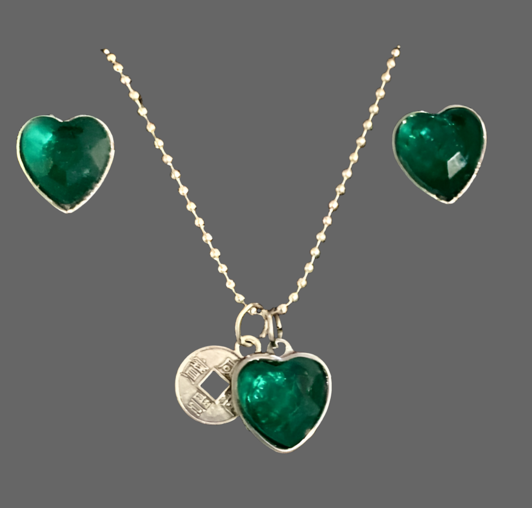 Classic Heart Silver Jewellery Set - (Fifteen Colours Available) - Rescinti