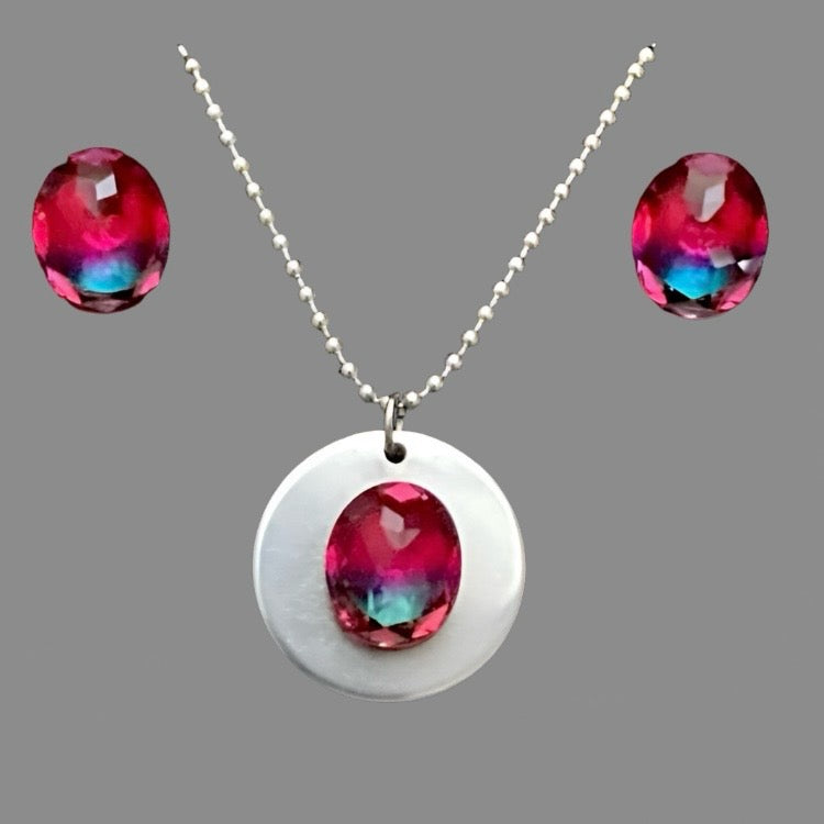 Bi-colour Tourmaline Stainless Steel Jewellery Set - (Seven Colours Available) - Rescinti