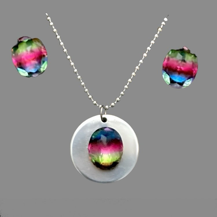 Bi-colour Tourmaline Stainless Steel Jewellery Set - (Seven Colours Available) - Rescinti