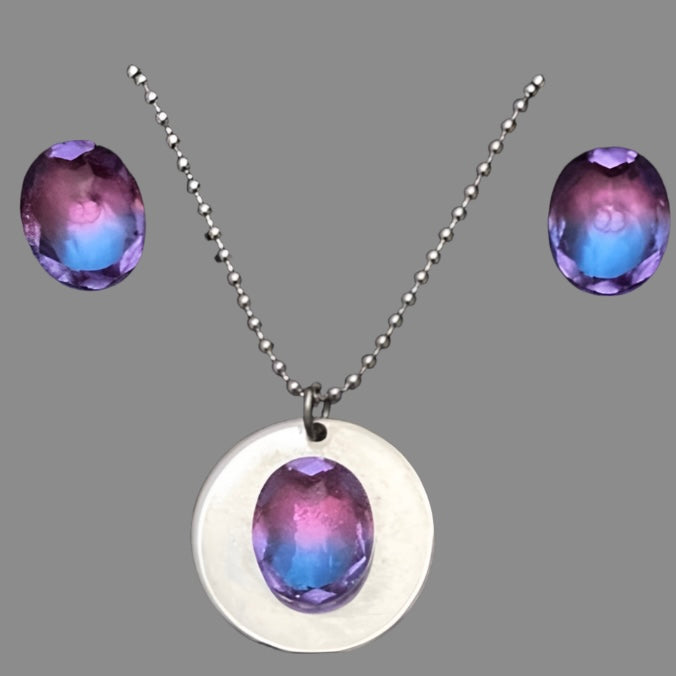 Bi-colour Tourmaline Stainless Steel Jewellery Set - (Seven Colours Available) - Rescinti