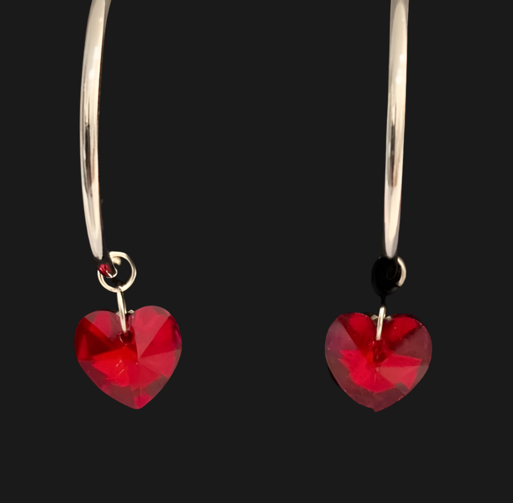 Large Crystal Heart Silver Hoop Earrings - (Three Colours Available) - Rescinti