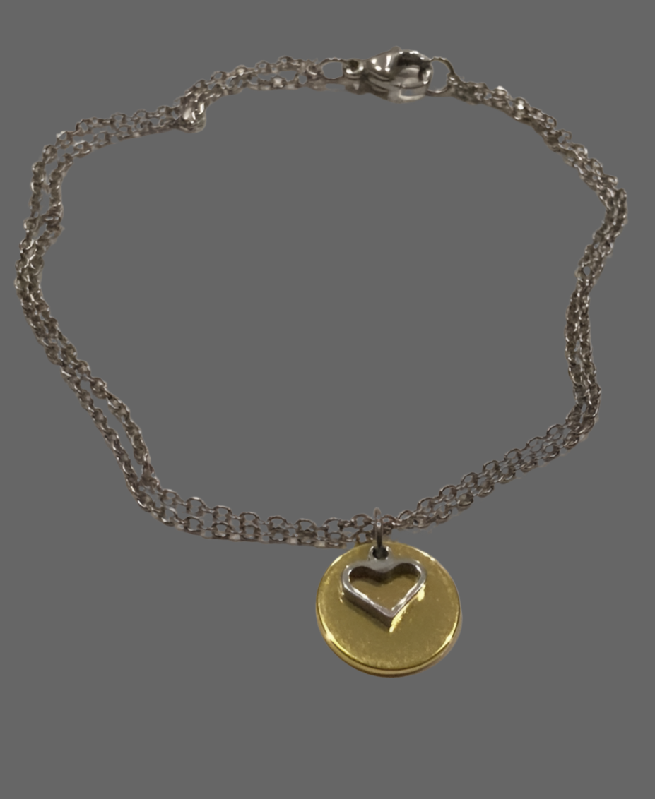 Stainless Layered Round Charm & Heart Bracelet- (Two Colours Available) - Rescinti