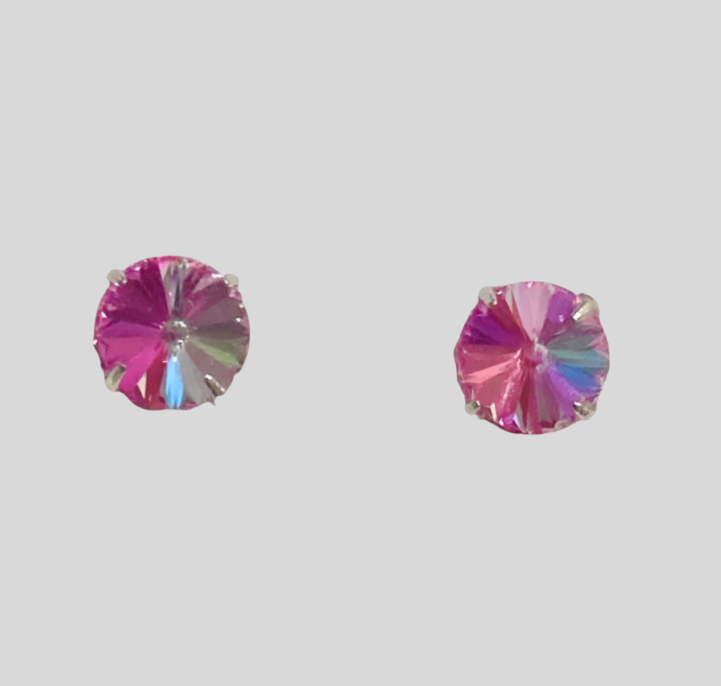 Staple Sterling Silver Round Crystal Stud Earrings - (Twenty Seven Colours Available) - Rescinti