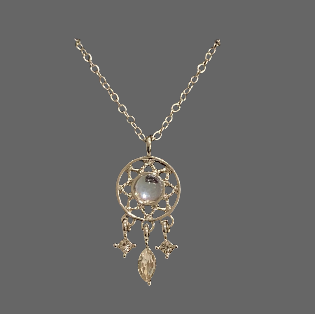 Silver Moonstone Dreamcatcher Necklace - Rescinti