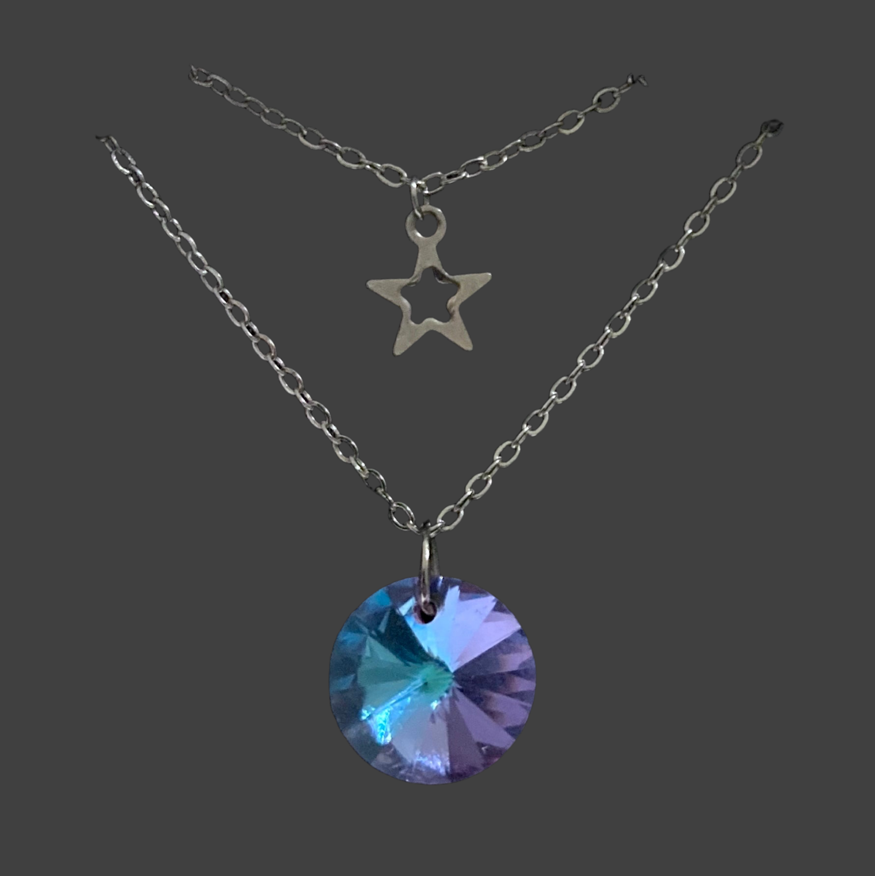 Layered Mini Star & Round Crystal Stainless Steel Necklace - (Four Colours Available) - Rescinti