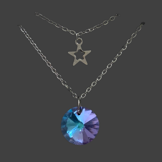 Layered Mini Star & Round Crystal Stainless Steel Necklace - (Four Colours Available) - Rescinti